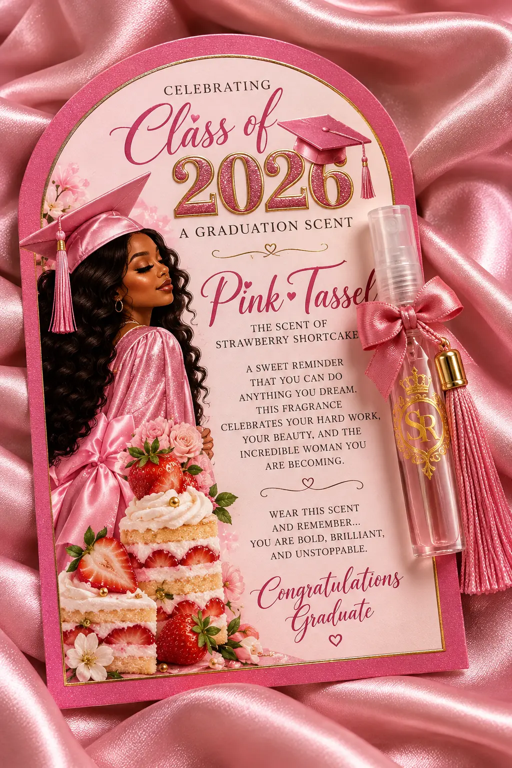 Pink Tassel Class of 2026 graduation scent card